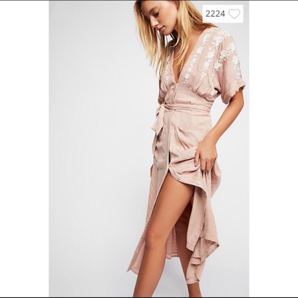 Free People Blush Pink Embroidered Midi Dress